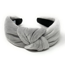 Load image into Gallery viewer, Fall Autumn Headband, Fall Knotted Headband, light gray Knot Headband, Fall Hair Accessories, velvet gray Headband, Best Seller, headbands for women, best selling items, knotted headband, hairbands for women, Fall Winter gifts, Solid color knot Headband, Solid color hair accessories, silver knot headband, Velour knotted headband, Statement headband, Birthday gifts, embellished knot headband, Fall Autumn  accessories, silver headband, gray velour headband, Velvet knot headband, velvet knotted headband