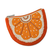 Load image into Gallery viewer, Orange slice beaded pouch for coins, cards and small essentials
