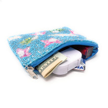 Load image into Gallery viewer, Small blue beaded pouch with seashell pattern 
