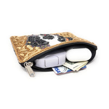 Load image into Gallery viewer, Decorative beaded zip pouch featuring a whimsical dog face design with multicolor embroidered details and sequins.