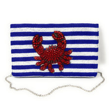 Load image into Gallery viewer, crab beaded clutch purse, blue white bead purse, beaded bag, tropical handbag, beaded bag, resort white blue clutch, birthday gift for her, clutch bag, seed bead purse, engagement gift, party clutches, bridal gift, crab purse, gifts to vacation, resort gifts, wedding gift, evening bags, Summer beaded clutch purse, birthday gift for her, summer clutch, seed bead purse, beaded bag, summer bag, boho purse, crab beaded clutch purse, unique bags, best selling items, handmade gifts, handmade bag purse, navy white