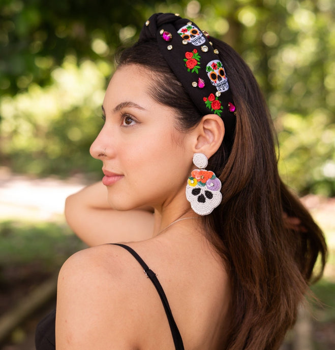 Halloween beaded Earrings, beaded halloween Earrings, halloween Earrings, Halloween Bead Earrings, earrings for halloween, day of the death earrings, sugar skull earrings, Unique earrings, candy corn earrings, Halloween jewelry, statement earrings, dia de los muertos earrings, spooky earrings, costume jewelry, Holiday earrings, sugar skull earrings, custom designs, cat earrings, witch earrings, autumn accessories, witch vibes, spooky vibes, day of the death accessories, day of the dead skull earrings