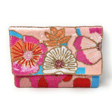 Load image into Gallery viewer, Statement beaded clutch with intricate flower patterns and flap closure