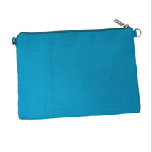 Load image into Gallery viewer, coin purse with colorful citrus beadwork and bold blue striped detailing.