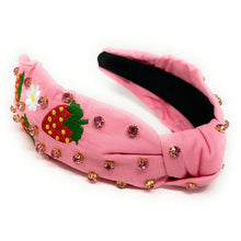 Load image into Gallery viewer, colorful strawberry accessories, including a pink embellished headband and red beaded earrings.
