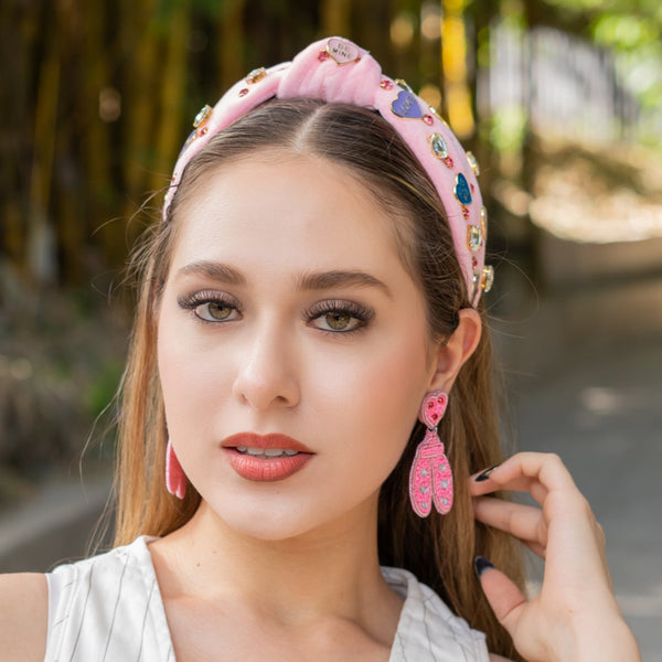 NWT Candy Heaets Valentine\'s Day Pink Embellished Headband Embellished Candy Heart Headband – Little Owly main image 4