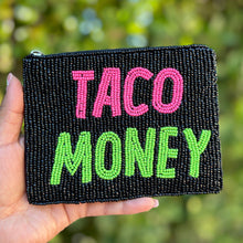 Load image into Gallery viewer, Colorful beaded clutch with 'Taco Money' design