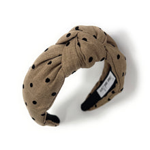 Load image into Gallery viewer, tan headband with black polka dots on a white background