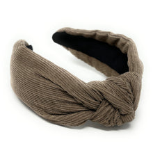 Load image into Gallery viewer, Fall Autumn Headband, Fall Winter Knotted Headband, Taupe Knot Headband, Fall Hair Accessories, Taupe corduroy Headband, Best Seller, headbands for women, best selling items, knotted headband, hairbands for women, Fall Winter gifts, Solid color knot Headband, Solid color hair accessories, Taupe color knot headband, corduroy knotted headband, Fall Autumn headband, Birthday gifts, custom knot headband, Fall Autumn  accessories, Taupe headband, brown corduroy fabric headband, autumn knot headband