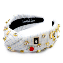 Load image into Gallery viewer, Teacher headband, Teacher top Knot headband, teacher headbands for women, birthday headbands, top knot headband, Statement top knot headband, Teacher knot headband, Teacher appreciation gifts, Teacher hair band, Apple motif headband, statement headbands, Teacher appreciation, Whimsical teacher gift, Elegant teacher gift, Customized headbands, Teacher fashion accessory, Teacher headbands, Gifts for teachers, Teacher gift ideas, handmade teacher accessory