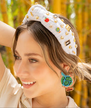 Load image into Gallery viewer, Teacher headband, Teacher top Knot headband, teacher headbands for women, birthday headbands, top knot headband, Statement top knot headband, Teacher knot headband, Teacher appreciation gifts, Teacher hair band, Apple motif headband, statement headbands, Teacher appreciation, Whimsical teacher gift, Elegant teacher gift, Customized headbands, Teacher fashion accessory, Teacher headbands, Gifts for teachers, Teacher gift ideas, handmade teacher accessory
