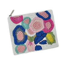 Load image into Gallery viewer, Floral beaded coin pouch with intricate beadwork and zipper closure