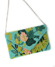 Load image into Gallery viewer, Colorful beaded clutch with tropical foliage and textured beadwork