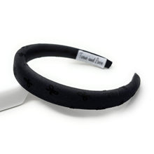 Load image into Gallery viewer, Elegant black fabric headband with subtle bow pattern. Minimalist and chic.