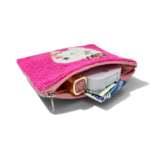 Load image into Gallery viewer, Pink hand beaded Tooth Fairy pouch by Twine &amp; Love featuring a smiling tooth wearing a crown and holding a wand. Perfect zip pouch for storing baby teeth, coins, cash, small treasures, and Tooth Fairy gifts.
