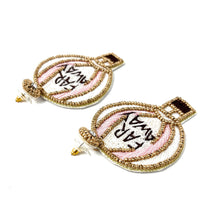 Load image into Gallery viewer, Close-up of beaded hot air balloon drop earrings with gold accents