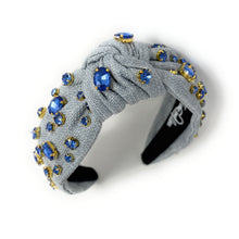 Load image into Gallery viewer, Trendy headband featuring blue gems and a stylish knot design.
