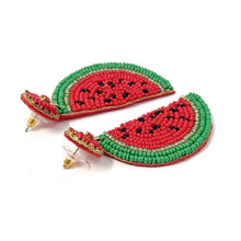 Load image into Gallery viewer, Statement watermelon slice earrings with vibrant summer fruit design