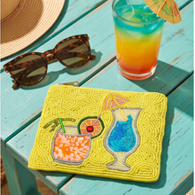 Load image into Gallery viewer, Hand beaded cocktail pouch with martini and citrus design, colorful statement accessory by Twine and Love.