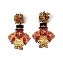 Load image into Gallery viewer, Thanksgiving beaded Earrings, Turkey Earrings, Thanksgiving Earrings, turkey Bead Earrings, earrings for Thanksgiving, turkey earrings, Thanksgiving earrings, Unique earrings, thanksgiving turkey earrings, Thanksgiving jewelry, statement earrings, turkey love earrings, fall earrings, costume jewelry, Holiday earrings, turkey earrings, custom designs, autumn beaded earrings, dangling earrings, unique earrings, autumn accessories, fall vibes, fall autumn accessories, best selling Thanksgiving
