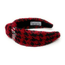 Load image into Gallery viewer, red houndstooth Headband, tweed Knotted Headband, houndstooth Knotted Headband, houndstooth tweed Hair Accessories, red black Headband, Best Seller, headbands for women, best selling items, knotted headband, hairbands for women, black red plaid gifts, Plaid knot Headband, winter hair accessories, winter plaid headband, tweed uniform headband, Statement headband, winter headband, winter style knot headband, custom Knotted headband, plaid headband, Winter Plaid knot headband, plaid knot headband
