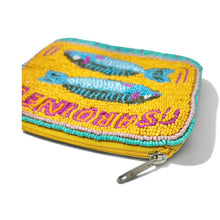 Load image into Gallery viewer, Multicolor sardine zip coin purse with retro Mediterranean aesthetic