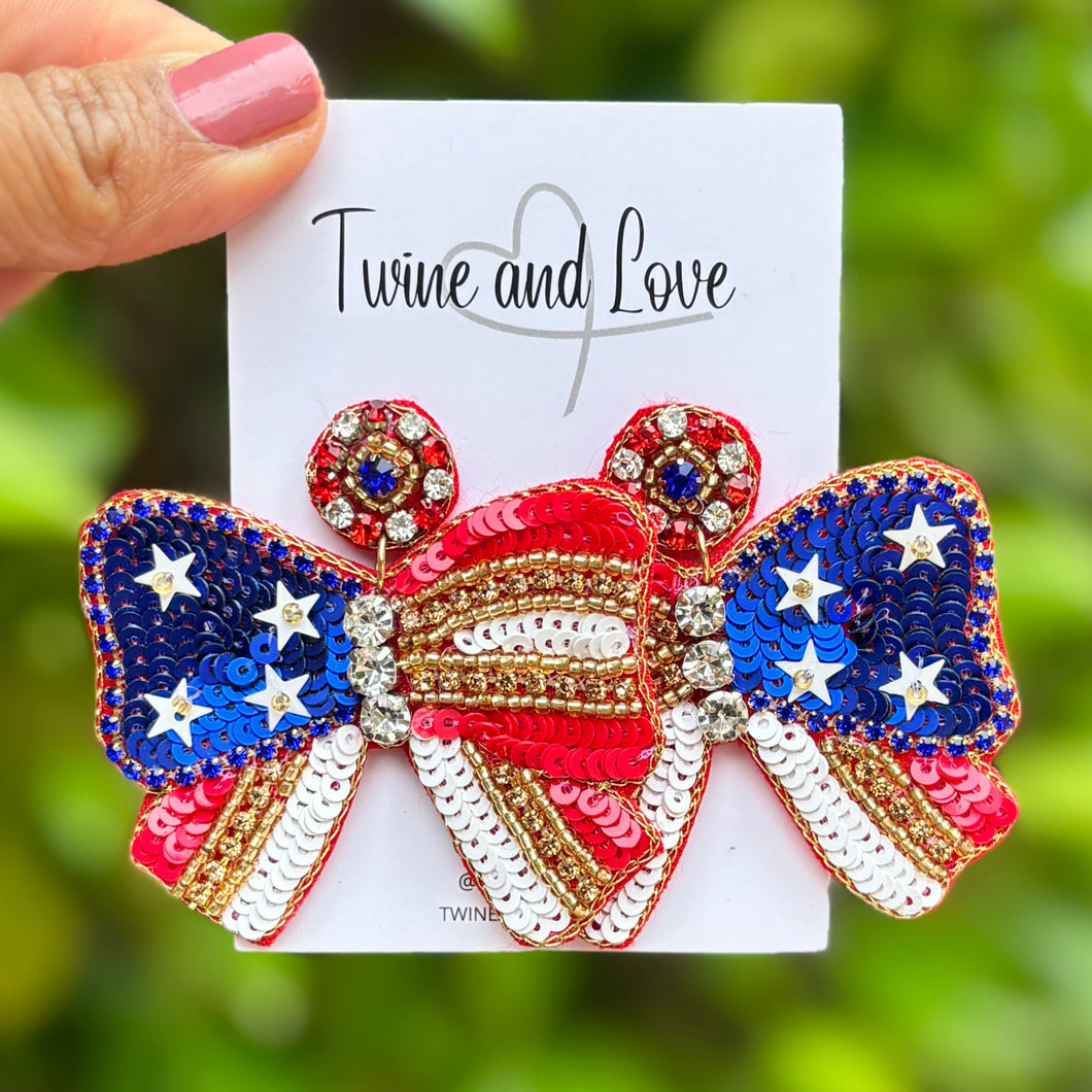 July 4th Earrings, USA  Earrings, Fourth of July Earrings, Independence Day Jewelry, America Earrings, American Earrings, Patriot Earrings, USA Flag Earrings, Flag Patriotic earrings, American Earrings, USA bow Beaded Earrings, Seed Bead Earrings, Stars & Stripes, freedom Patriotic Earrings, USA Start Earrings, 4th of July flag earrings, Flag Fashion Earrings, Memorial Day Earrings, Stars Beaded, Fashion Statement, USA flag earrings, USA earrings, handmade earrings, Bow earrings, red white blue earrings
