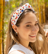 Load image into Gallery viewer, Americana Jeweled Headband, Patriotic Knotted Headband, Star Knotted Headband, Americana Hair Accessories, Red White Headband, Best Seller, headbands for women, best selling items, knotted headband, hairbands for women, hair accessories, Independence day gifts, Independence day Headband, Memorial day hair accessories, American headband, USA flag headband, Fourth of July headband, Fourth of July gifts, red white headband, star knot headband, Jeweled headband, USA Jeweled headband, USA Headband
