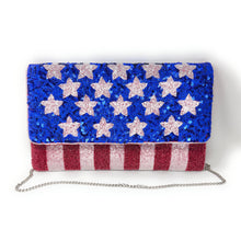 Load image into Gallery viewer, Clutch bag with American flag design on a white background