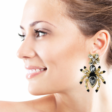 Load image into Gallery viewer, Halloween beaded Earrings, spider Earrings, halloween Earrings, spider Halloween Earrings, earrings for halloween, spider beaded earrings, spooky beaded earrings, spider jeweled earrings, Unique earrings, statement earrings, Halloween jewelry, spider earrings, unique jeweled earrings, spooky earrings, costume jewelry, Holiday earrings, custom earrings, custom designs, dangling earrings, lightweight earrings, halloween accessories, halloween vibes, spooky vibes, handmade gifts, handmade gifts, custom gifts