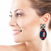 Load image into Gallery viewer, football Beaded Earrings, blue orange football Earrings, football Earrings, Syracuse University football, football earrings, Orange and Blue football earrings, Navy Orange football, Denver Broncos football earrings, Denver blue earrings, Navy football earrings, football seed bead earrings, football accessories, Broncos accessories, Game day earrings, Best selling items, birthday gifts, sport jewelry, sport bead earrings, football accessory, College gifts, Football gifts for her, gameday earrings