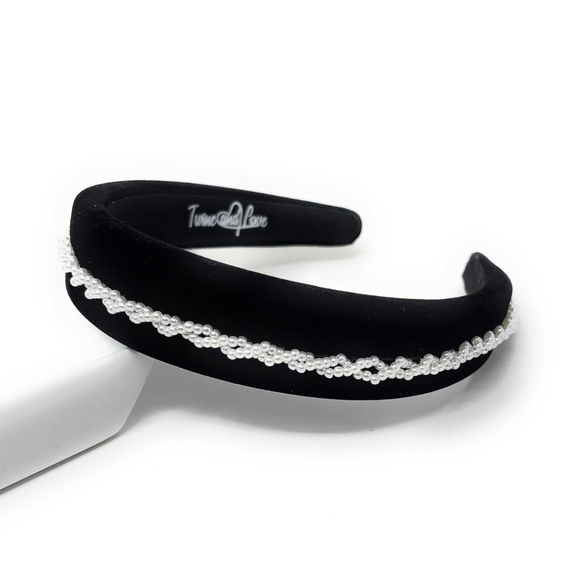 Embellished Black Velvet Headband with Iridescent Crystal Accents Crystal Radiance Black Headband main image 2