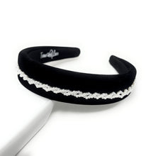 Load image into Gallery viewer, Elegant black hairband with beaded pearl trim detail
