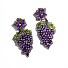 Load image into Gallery viewer, Lightweight statement earrings featuring floral bead embroidery in vibrant vineyard-inspired hues.
