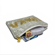 Load image into Gallery viewer, 
Women's vodka-themed hand beaded coin pouch, perfect for carrying cards, cash, and small essentials.