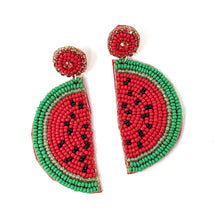 Load image into Gallery viewer, Statement watermelon slice earrings with vibrant summer fruit design