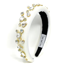 Load image into Gallery viewer, Elegant crystal-embellished headband with ivory fabric, shimmering gemstones, and luxe feminine style.