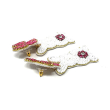 Load image into Gallery viewer, Easter bunny Beaded Earrings, Easter Jeweled Earrings, Easter bunny Earrings, Bunny bow Beaded Earrings, Statement Easter Earrings, Bow Easter earrings, pink bow Easter bunny earrings, Cute Bunny beaded earrings, Jeweled beaded earrings, Easter rabbit beaded earrings, rabbit beaded earrings, Easter rabbit bead earrings, Rabbit bead earrings, Easter day gifts, Easter accessories, Easter jewelry accessories, Easter accessories, Easter Rabbit earrings, Easter gifts, best Selling items, Bow Easter earrings
