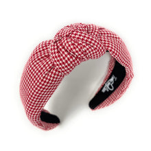 Load image into Gallery viewer, Red and white checkered headband with a black band on a white background