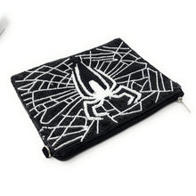 Load image into Gallery viewer, Black pouch with white spider web design on a white background