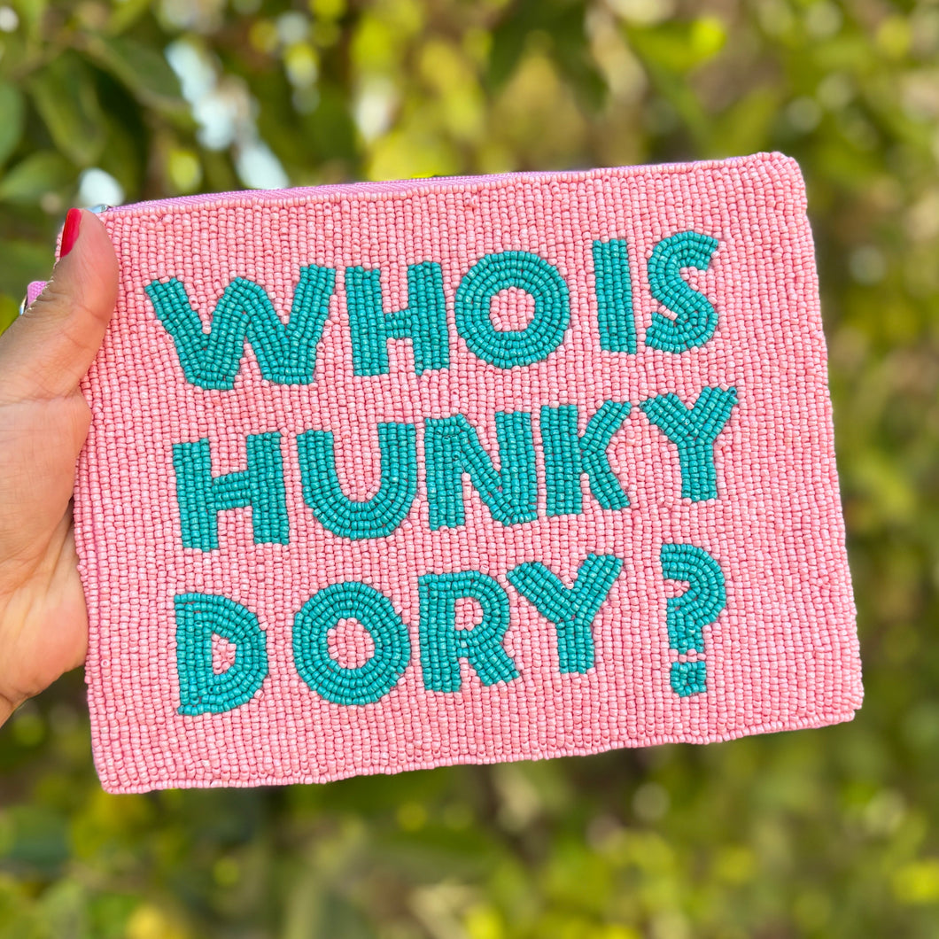 Large WHO IS HUNKY DORY Purse Pouch, Large RHOBH Beaded Purse, RHOBH gifts, tween girl gifts, Pouches, Real Housewives Gift, beaded pouch zipper, Girl trip gifts, beaded coin purse, birthday gifts, gifts for her, batch gifts, Housewives of Beverly Hills accessories, best friend gifts, The real housewives of Beverly Hills purse, girlfriend gift, Bravo fans gift, best friend birthday gift, Bachelorette gifts, Bachelorette party favors, Pink pouch, Sutton, Bravo bachelorette, best selling items, zipper wallet 