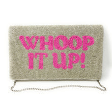 Load image into Gallery viewer, whoop it up large Purse Pouch, RHOC Beaded Purse, RHOC gifts, Pouches, Real Housewives of Orange County Gift, beaded pouch zipper, Girls trip gifts, beaded coin purse, gifs for her, birthday gifts, cute pouches, batch gifts, boho pouch, Housewives of Orange County accessories, best friend gifts,  Whoop it up pouch, girlfriend gift, miscellaneous gifts, best friend birthday gift, gift card bag, Bachelorette gifts, Bachelorette party favors, Silver pink purse, Vicki RHOC, Bravo bachelorette, best selling item