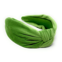 Load image into Gallery viewer, Fall Autumn Headband, Fall Knotted Headband, green Knot Headband, Fall Hair Accessories, velvet lime green Headband, Best Seller, headbands for women, best selling items, knotted headband, hairbands for women, Fall Winter gifts, Solid color knot Headband, Solid color hair accessories, wide knot headband, Velour knotted headband, Statement headband, Birthday gifts, lime green wide knot headband, Fall Autumn  accessories, Purple headband, lime green velour headband, Velvet knot headband, velvet knotted headba