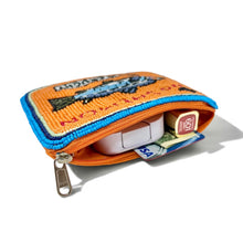Load image into Gallery viewer, Fun retro seafood can inspired pouch with vibrant hand-beaded details