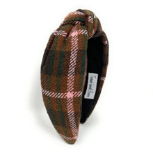 Load image into Gallery viewer, brown Pink Headband, holiday Knotted Headband, brown plaid Knotted Headband, pink brown Plaid Hair Accessories, Plaid Headband, Best Seller, headbands for women, best selling items, knotted headband, hairbands for women, brown plaid gifts, Plaid knot Headband, winter hair accessories, winter plaid headband, Plaid uniform headband, Statement headband, school uniform, school uniform knot headband, custom Knotted headband, plaid headband, Winter Plaid knot headband, plaid knot headband, plaid accessory