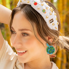 Load image into Gallery viewer, custom beaded Earrings, world globe jeweled Earrings, teacher Beaded Earrings, summer jeweled earrings, handmade earrings, custom earrings, party accessories, teacher embellished earrings, custom earrings, teacher gifts, birthday gifts, bohemian earrings, luxurious handmade accessories, teachers jewelry, Fancy earrings, boho earrings, beaded earrings, Fancy jeweled earrings, statement earrings, best selling items, teacher jewelry accessories, handmade gifts, custom gifts, teacher earrings, cute earrings