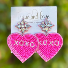 Load image into Gallery viewer, XOXO Heart Candy Beaded Earrings, Heart Candy Earrings Valentines Day Earrings, Valentines Beaded Earrings, sweethearts Conversation heart earrings, Valentines Heart earrings, Pink heart earrings, valentine’s day beaded earrings, Purple heart beaded earrings, valentines beaded earrings, Hearts earrings, Valentine’s day earrings, valentines day gifts, tween girls accessories, Valentine’s day accessories, Best friend gifts, Best selling items, boho earrings, custom earrings, unique earrings, unique gifts