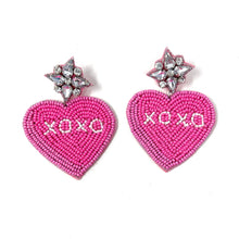 Load image into Gallery viewer, XOXO Heart Candy Beaded Earrings, Heart Candy Earrings Valentines Day Earrings, Valentines Beaded Earrings, sweethearts Conversation heart earrings, Valentines Heart earrings, Pink heart earrings, valentine’s day beaded earrings, Purple heart beaded earrings, valentines beaded earrings, Hearts earrings, Valentine’s day earrings, valentines day gifts, tween girls accessories, Valentine’s day accessories, Best friend gifts, Best selling items, boho earrings, custom earrings, unique earrings, unique gifts