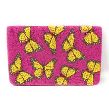 Load image into Gallery viewer, butterfly beaded clutch purse, pink bead purse, beaded bag, tropical handbag, beaded bag, butterfly clutch, birthday gift for her, clutch bag, seed bead purse, engagement gift, party clutches, unique gifts, butterfly purse, gifts to vacation, resort gifts, wedding gift, evening bags, Summer beaded clutch purse, birthday gift for her, summer clutch, seed bead purse, beaded bag, summer bag, boho purse, butterflies beaded clutch purse, unique bags, best selling items, handmade gifts, handmade bag purse, custom