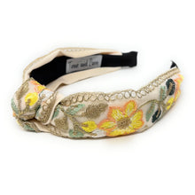 Load image into Gallery viewer, Decorative headband with floral embroidery on a white background